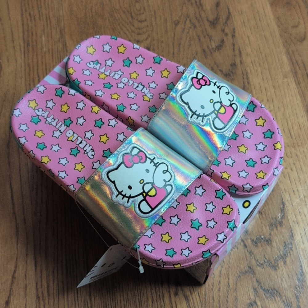 NIB Hello Kitty Multicolor Slide Sandals Angel Hello Kitty Kids Size 3 Ground Up